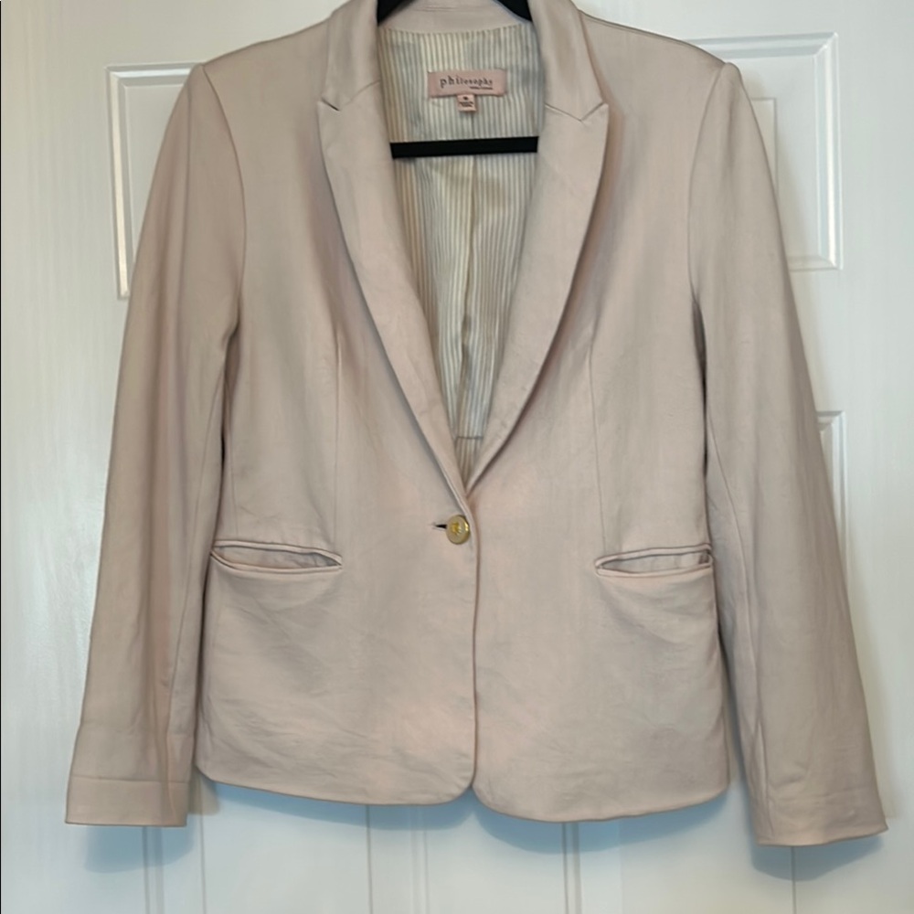 Philosophy One Button Blazer M Tan Professional Career Jacket Classic Minimalist
